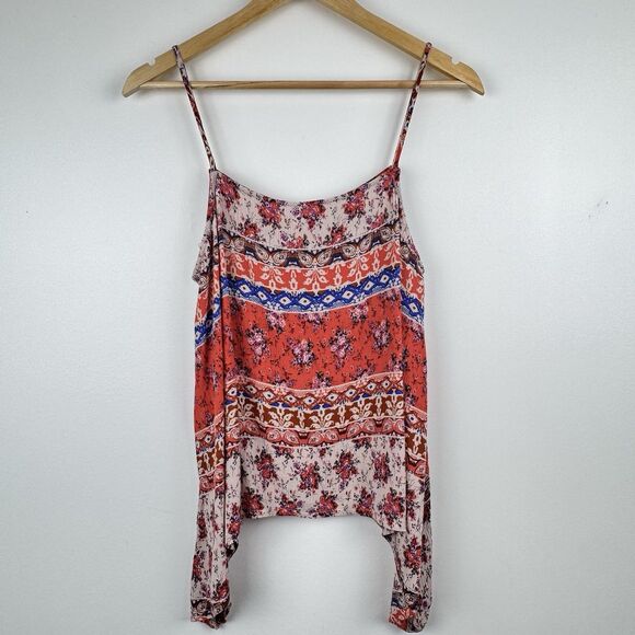 Freebird Womens Floral Tank Top M Boho Hippie Cottage Patchwork Handkerchief Hem - Picture 1 of 10